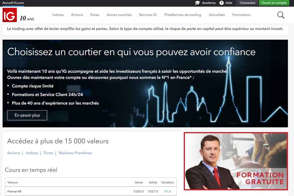 IG Markets, courtage en ligne